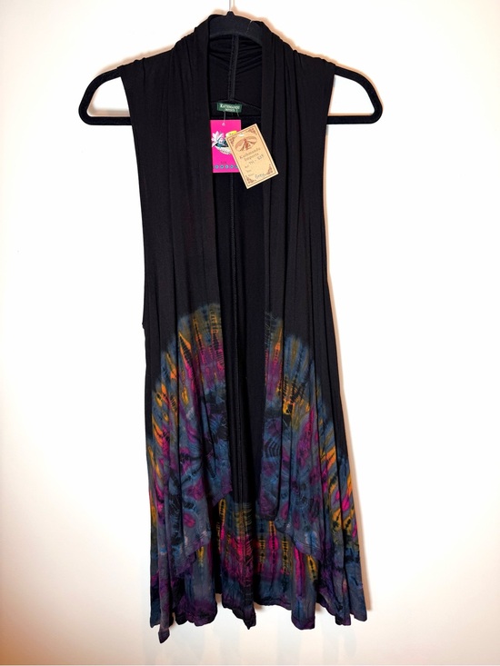 Kathmandu Tops - Kathmandu Imports Tie Dye Sleeveless Open Front Vest Cardigan Boho Festival